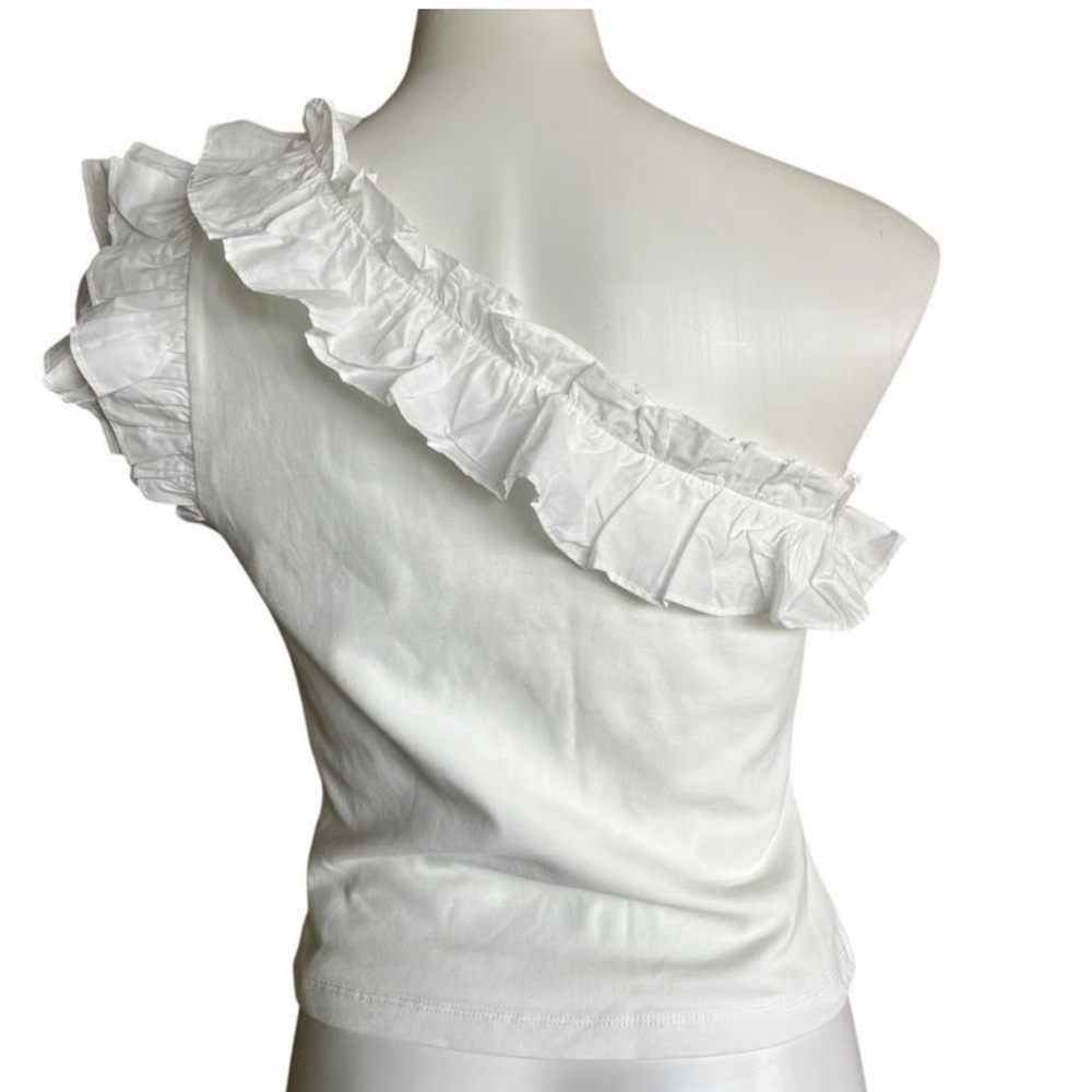 Grey Lab white ruffled should tank top XS cottagecore hippie (bin Y)